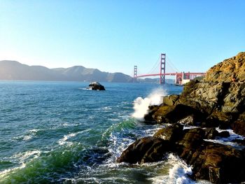 Scenic view of sea against clear sky