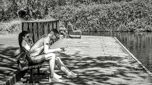 Rear view of girl looking up