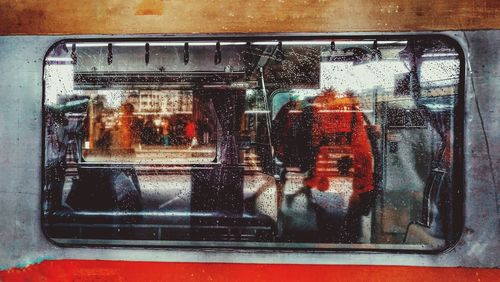 Close-up of wet train window