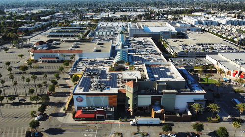 High angle view of buildings in city