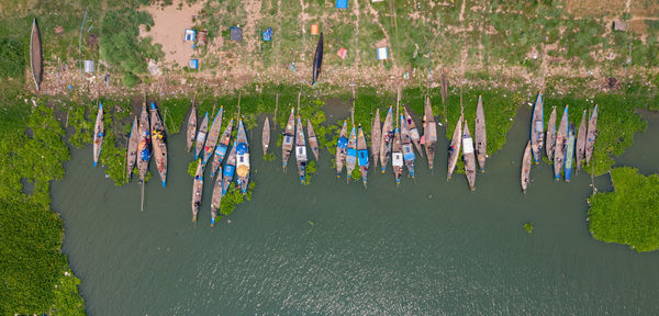 High angle view of people hanging in water