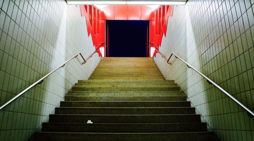 Low angle view of staircase at subway station
