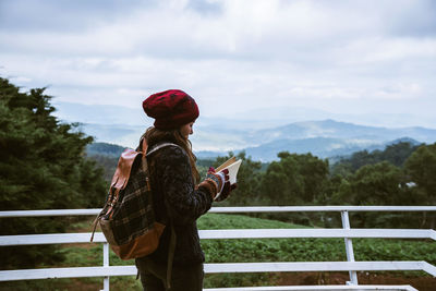 Rear view of woman on mountain