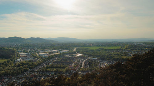 High angle view of townscape against sky