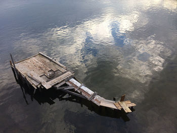 High angle view of abandoned pier over sea