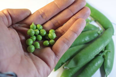 Cropped image of hand holding green pea