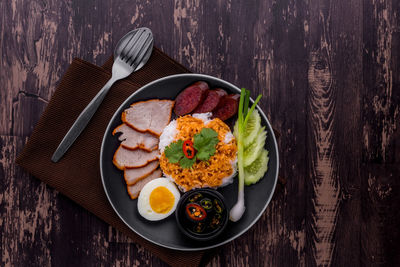 Directly above shot of breakfast served on table