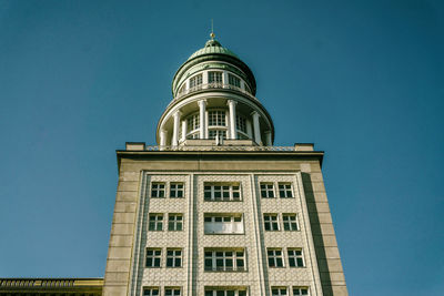 Low angle view of cathedral against clear blue sky