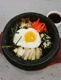High angle view of food in plate