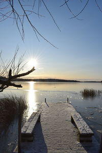 Scenic view of lake against sky during sunset