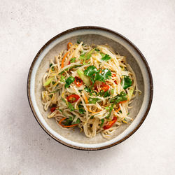 High angle view of food in bowl on table