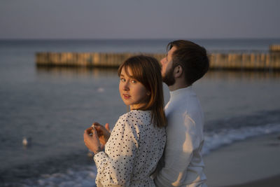 Kaliningrad, russia. young couple in love on the seaside