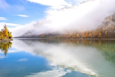 Scenic view of lake against sky during autumn