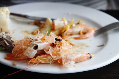 Close-up of fresh seafood served in plate