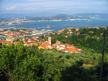 High angle view of townscape against sky