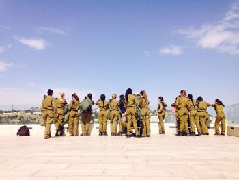 Group of female army soldiers at observation point