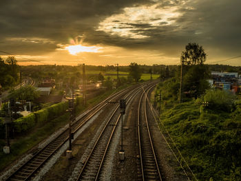 Railroad track at sunset