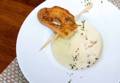 High angle view of bread in plate