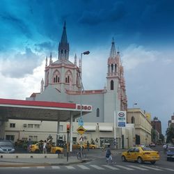 Low angle view of church against blue sky