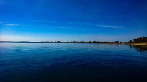 Scenic view of sea against blue sky