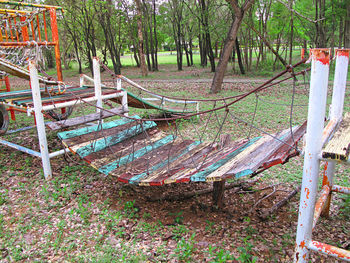 Abandoned playground in forest