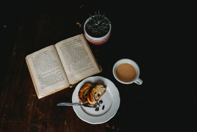 High angle view of breakfast on table