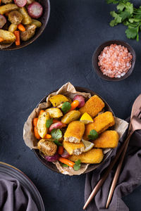 High angle view of food on table