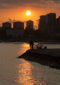 View of city at sunset