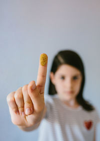 High angle view of woman against white background