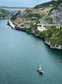 High angle view of boats in sea