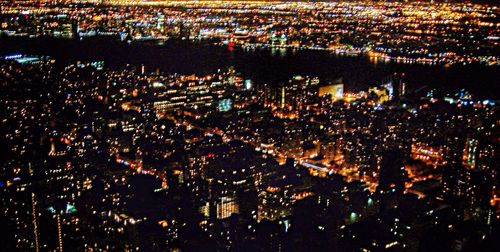 Aerial view of illuminated cityscape