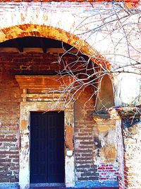 Brick wall with closed door