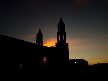 Silhouette of building against sky during sunset
