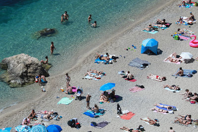 High angle view of people at beach