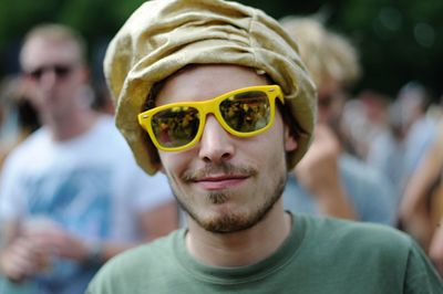 Close-up of young man wearing sunglasses