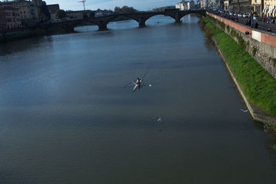 High angle view of man in river