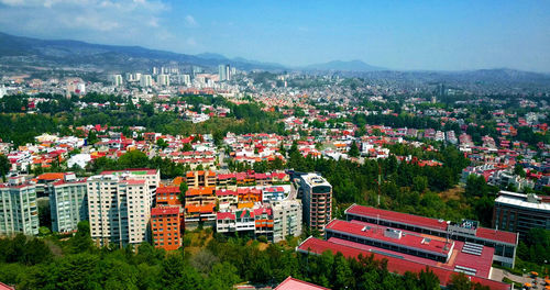 High angle view of cityscape against sky