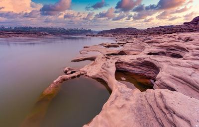 Scenic view of sea against sky during sunset