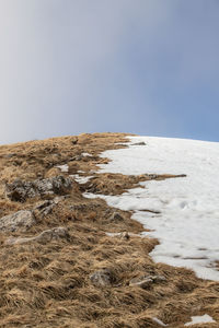 Scenic view of snowcapped landscape against clear sky