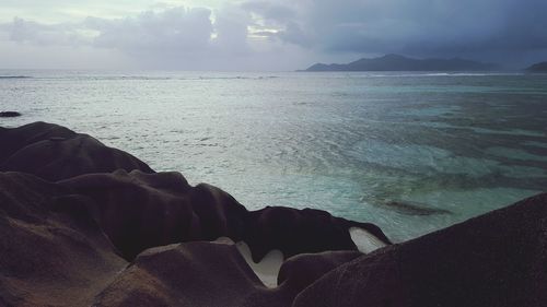 Scenic view of sea against cloudy sky