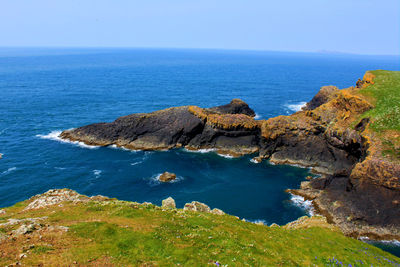 High angle view of sea against clear sky