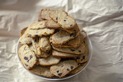 Close-up of cookies in plate