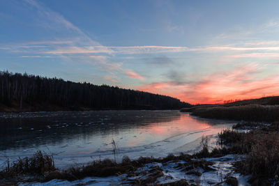 Scenic view of lake against sky during sunset