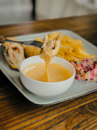 Close-up of food in plate on table