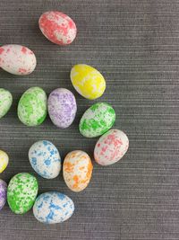 Colorful easter eggs on table
