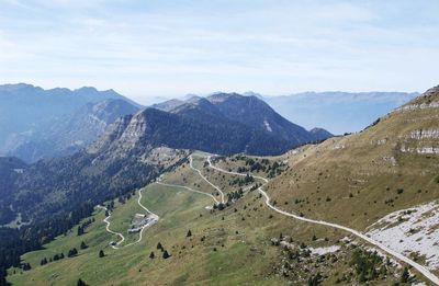 High angle view of mountains against sky