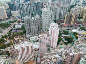 High angle view of buildings in city