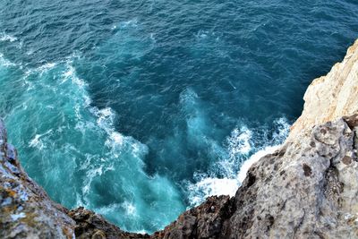 High angle view of rocks in sea