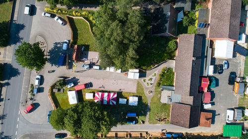 High angle view of street amidst buildings in city