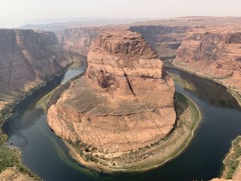 High angle view of river amidst rock formation